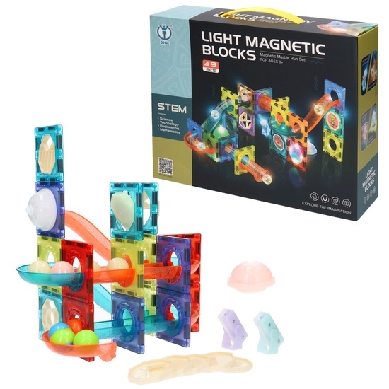 Klocki magnetyczne KULECZKOWY TOR 49el świecący 1