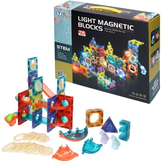 Klocki magnetyczne KULECZKOWY TOR 75el świecący 1