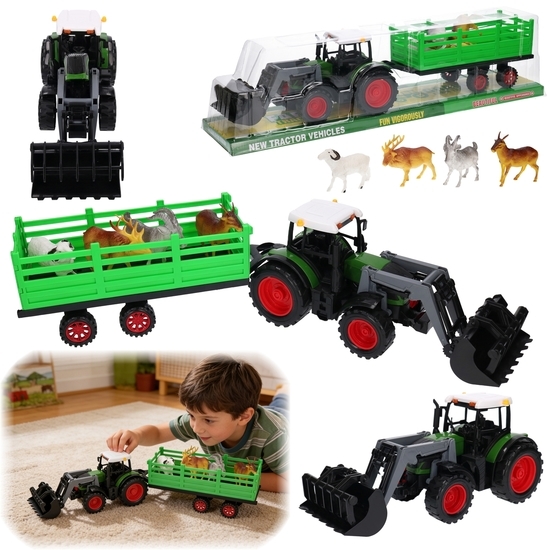 Traktor z turem, przyczepą + figurki zwierzęta MAŁY FARMER 1