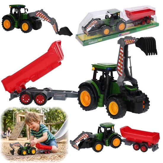 Traktor z przyczepą wywrotką koparka ładowarka 1