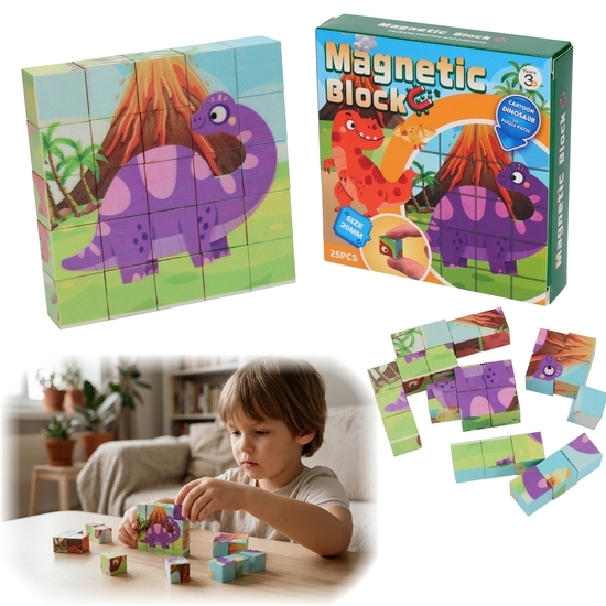 Klocki magnetyczne obrazkowe magnetyczne puzzle 25el 1
