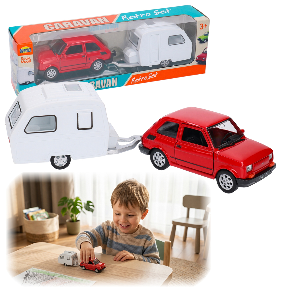 Auto Fiat 126 przyczepa Niewiadów, model metalowy z PRL WELLY 1