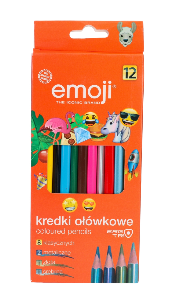 Kredki ołówkowe Emoji, 8 klasycznych, 2 metaliczne, złota i srebrna 12szt. 1