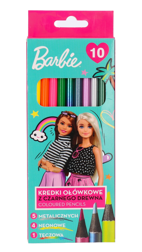 Kredki ołówkowe Barbie, 5 metalicznych, 4 neonowe i tęczowa, 10szt. 1