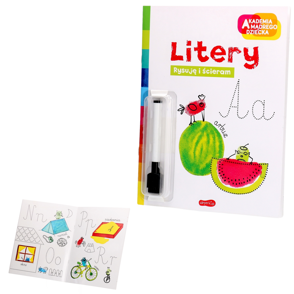 Książeczka edukacyjna LITERY rysuję i ścieram AKADEMIA MADREGO DZIECKA 1