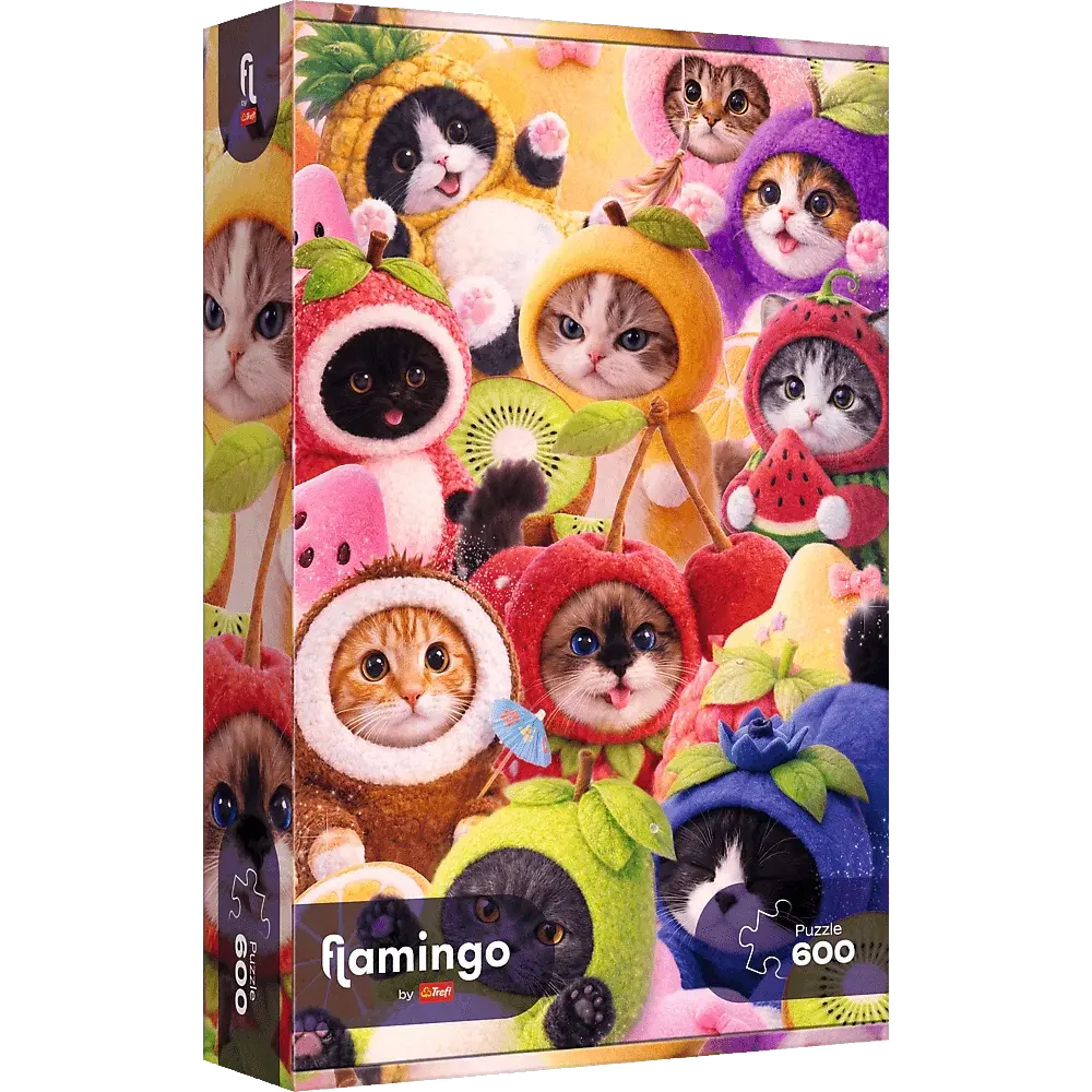 Puzzle 600 Owocowe kotki - flamingo 1
