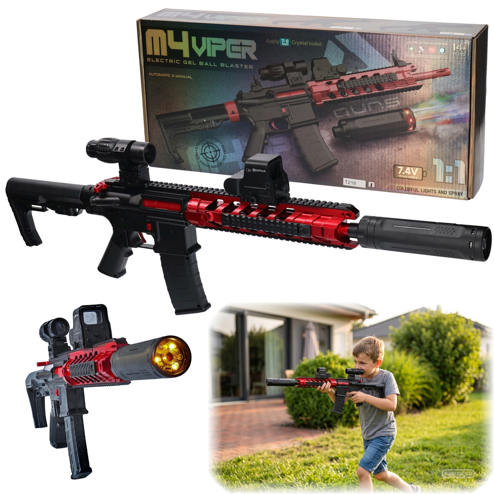 Pistolet na kulki żelowe karabin M4 z dymem akumulator, światło 1