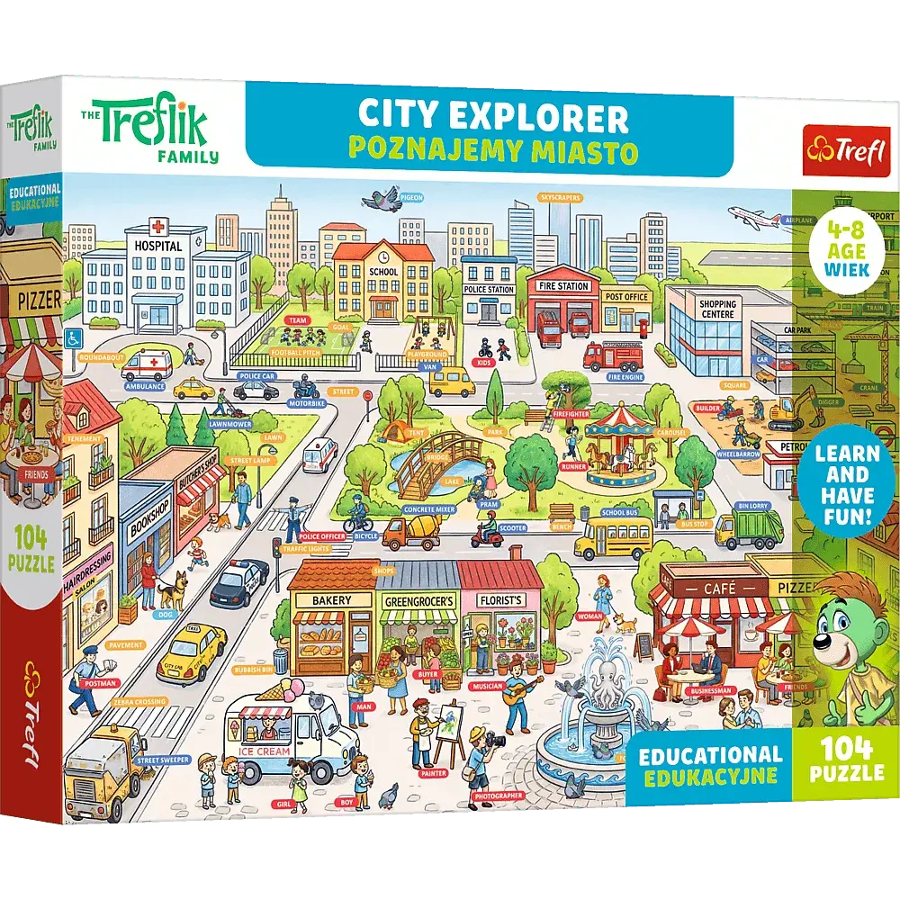 Puzzle edukacyjne 104 Rodzina Treflików Poznajemy miasto 1