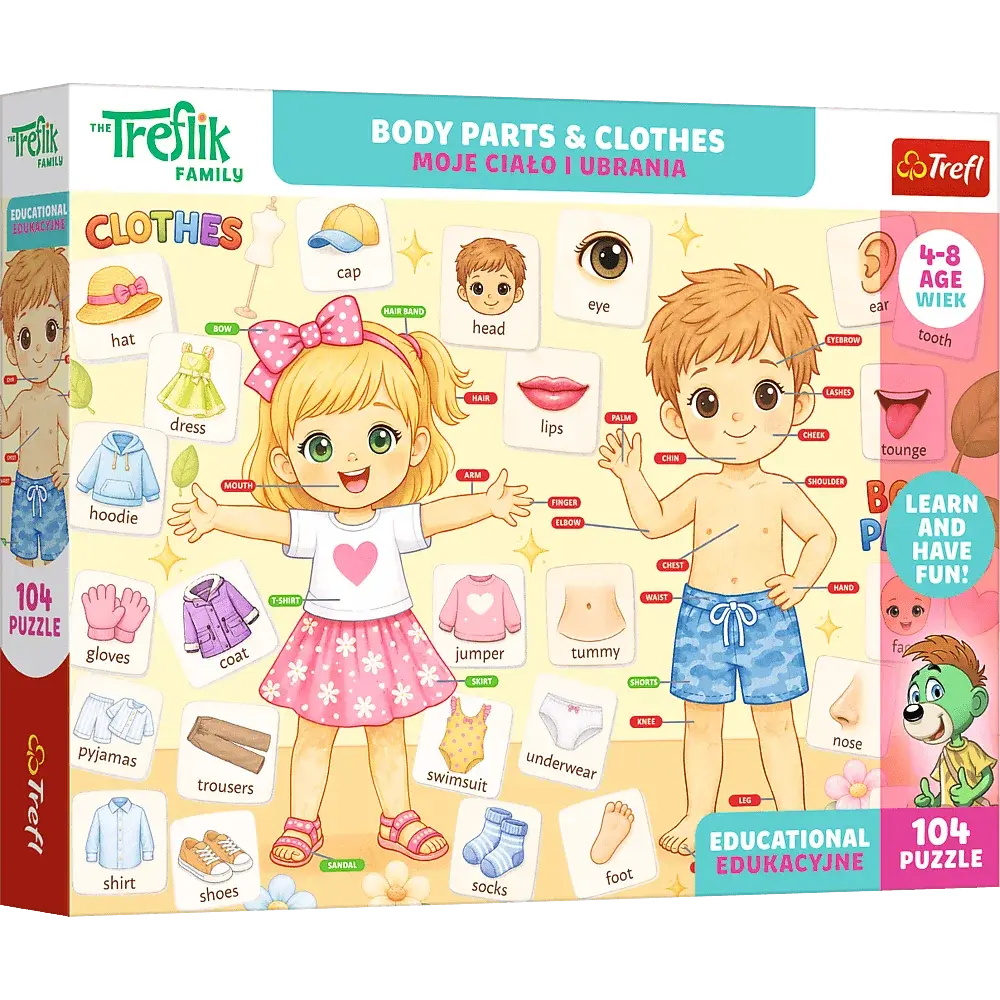 Puzzle edukacyjne 104 Rodzina Treflików Moje ciało i ubrania 1