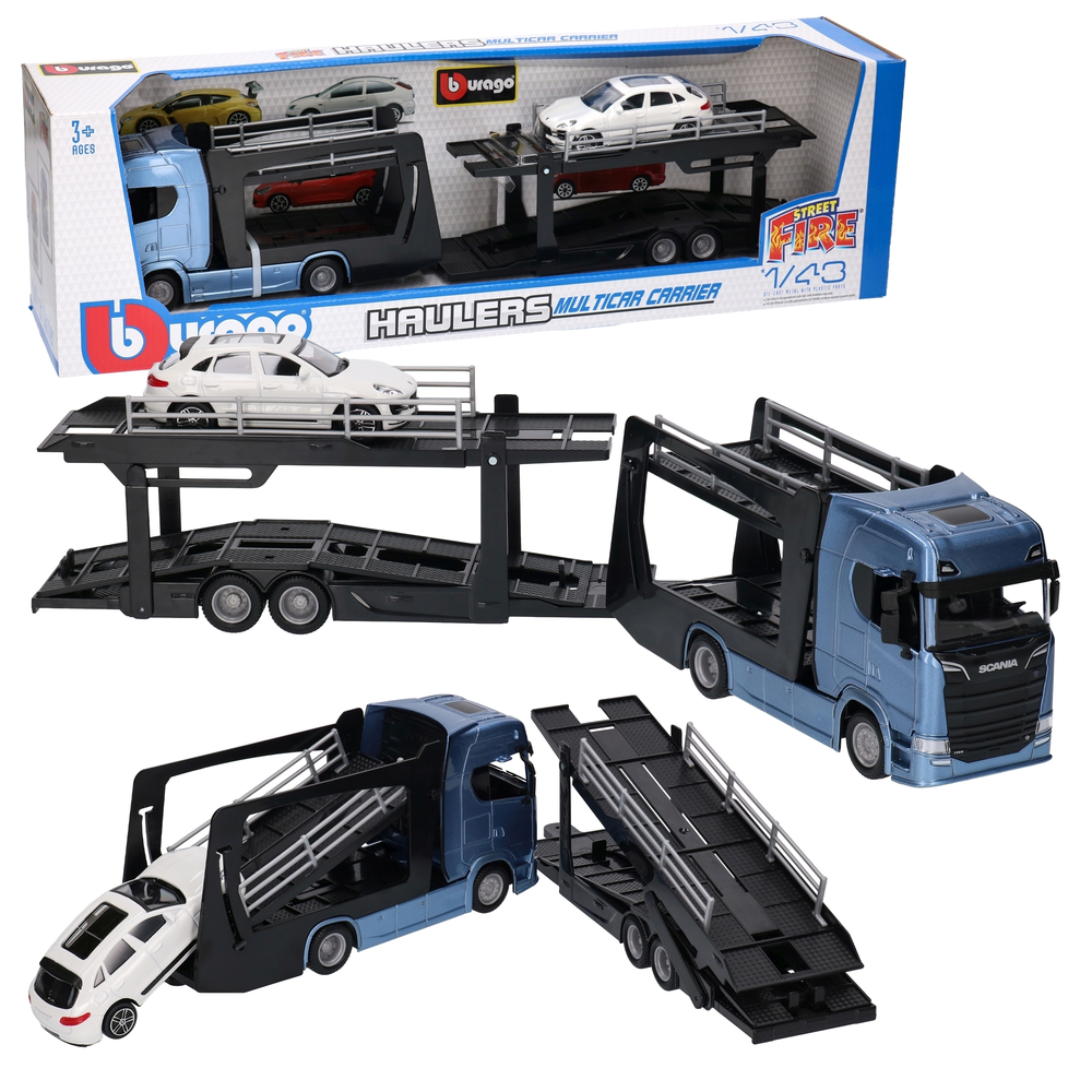 TIR laweta SCANIA 770S + Porsche Macan Burago model metalowy 1:43 1