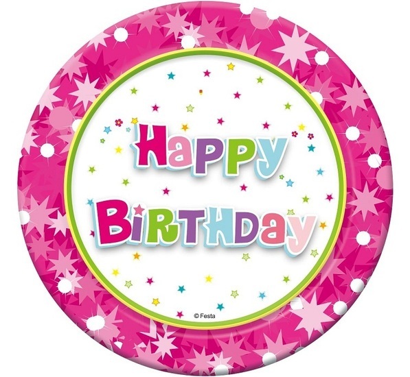 Talerzyki papierowe 6szt HAPPY BIRTHDAY różowe 1