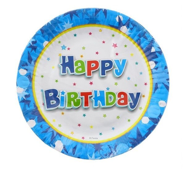 TALERZYKI PAPIEROWE HAPPY BIRTHDAY niebieskie 1