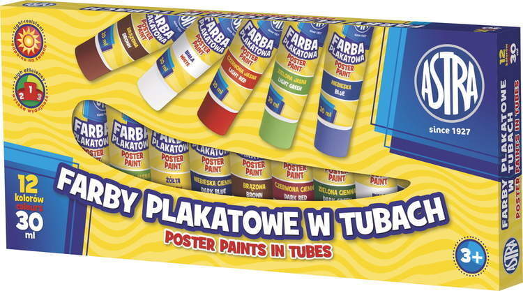 Farby plakatowe w tubkach  12 kolorów ASTRA 1