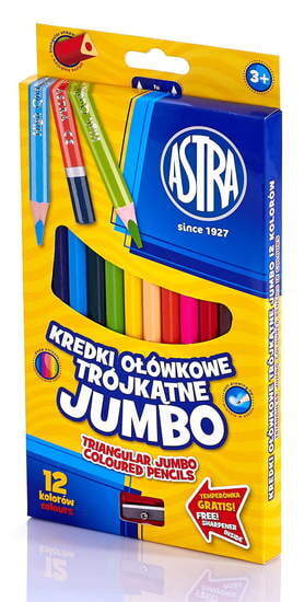 KREDKI OŁÓWKOWE TRÓJKĄTNE JUMBO 12 kolorów ASTRA 1