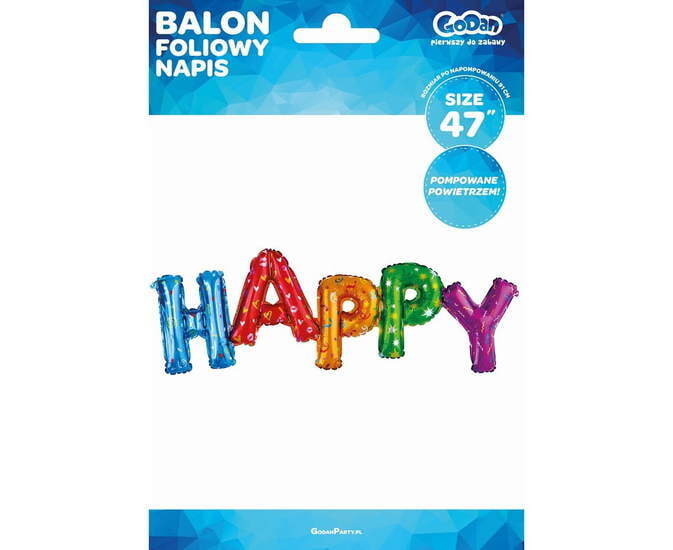 Balon foliowy "Napis HAPPY", kolorowy, 92 cm 1