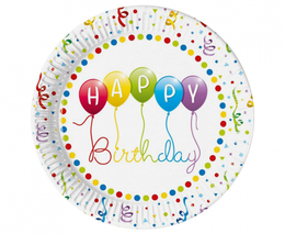 Talerzyki papierowe Happy Birthday BALONY 18cm 1
