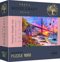 Puzzle 1000 drewniane Zachód słońca nad Golden Gate 1