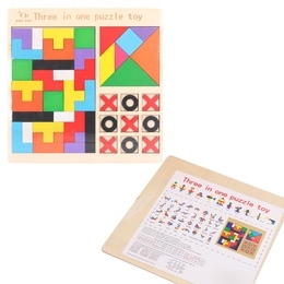 Drewniana gra logiczna 3w1 KÓŁKO i KRZYŻYK tangram 1