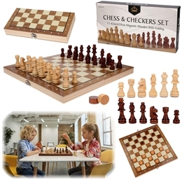 Szachy drewniane magnetyczne, warcaby gra logiczna 2w1 1