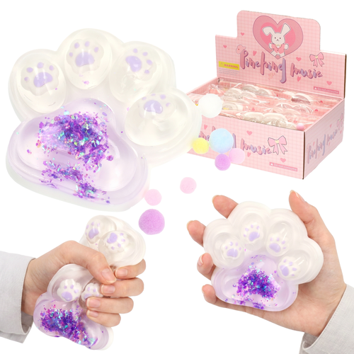 SQUISHY Gniotek antystresowy ŁAPKA PSA lub KOTA XXL brokat 1