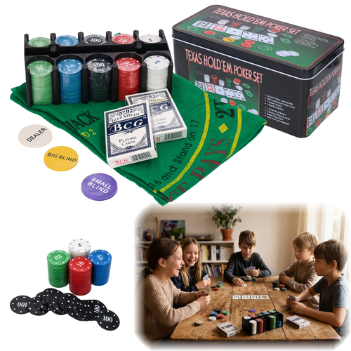 Karty do gry 2x54 talia POKER TEXAS HOLD'EM żetony zestaw 1