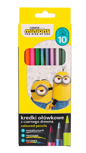 Kredki ołówkowe z czarnego drewna, metaliczne, neonowe i tęczowa 10szt. 1