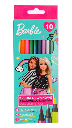 Kredki ołówkowe Barbie, 5 metalicznych, 4 neonowe i tęczowa, 10szt. 1