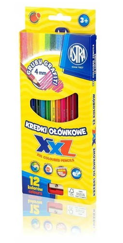 KREDKI OŁÓWKOWE XXL 12 kolorów ASTRA hexagonalne 1
