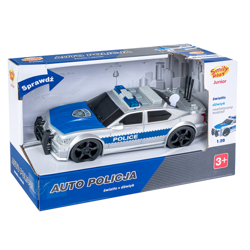 Auto policja srebrna światło i dźwięk Smily Play 1
