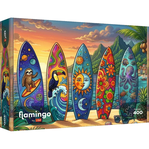 Puzzle 400 Letnia przygoda na fali - flamingo 1