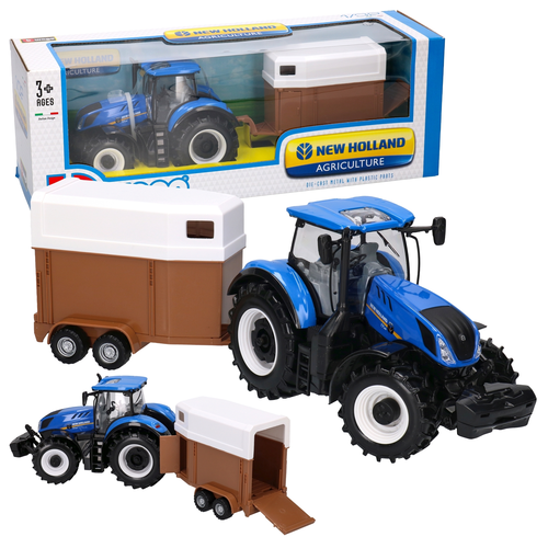 Traktor z przyczepą dla konia New Holland Burago model metalowy 1:32 1