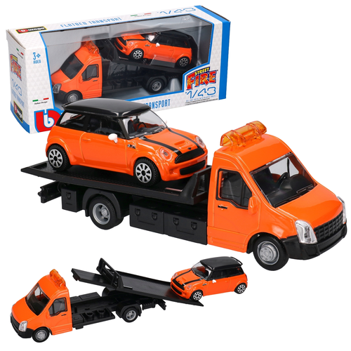 Auto laweta Burago + Mini Cooper POMOC DROGOWA model metalowy 1:43 1