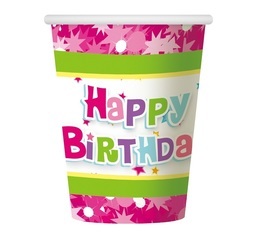 Kubeczki papierowe 6szt. Happy birthday różowe 1