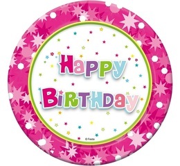 Talerzyki papierowe 6szt HAPPY BIRTHDAY różowe 1