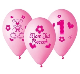 Balony MAM JUŻ ROCZEK 5szt. różowe 1