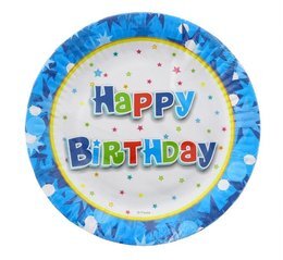 TALERZYKI PAPIEROWE HAPPY BIRTHDAY niebieskie 1