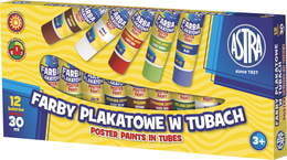 Farby plakatowe w tubkach  12 kolorów ASTRA 1
