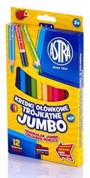 KREDKI OŁÓWKOWE TRÓJKĄTNE JUMBO 12 kolorów ASTRA 1